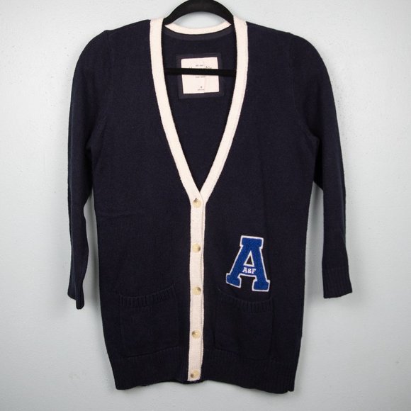Abercrombie & Fitch Sweaters - Abercrombie & Fitch navy letterman cardigan-M